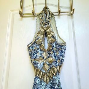 Vintage Sequined Backless Gown
